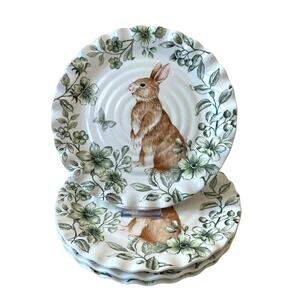 NEW Maxcera Easter Bunny Rabbit Dinner Plates 11" Scalloped Set of 4